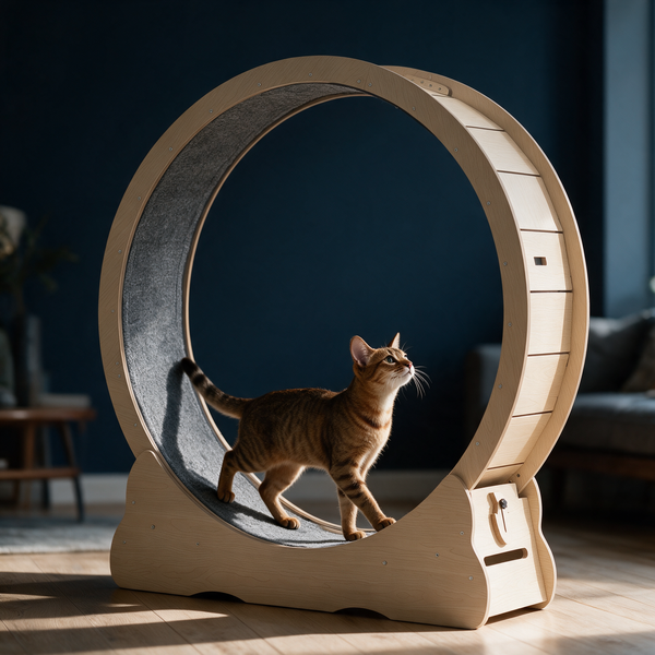 RunRing Cat Exercise Wheel in a living room with a cat walking inside