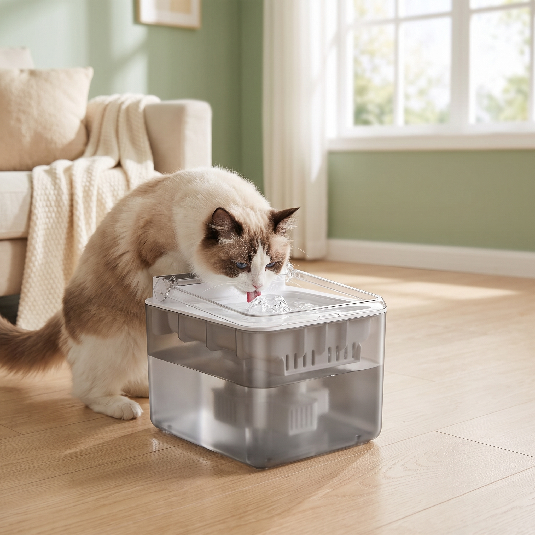 Cat drinking from the PureFlow Pet Fountain