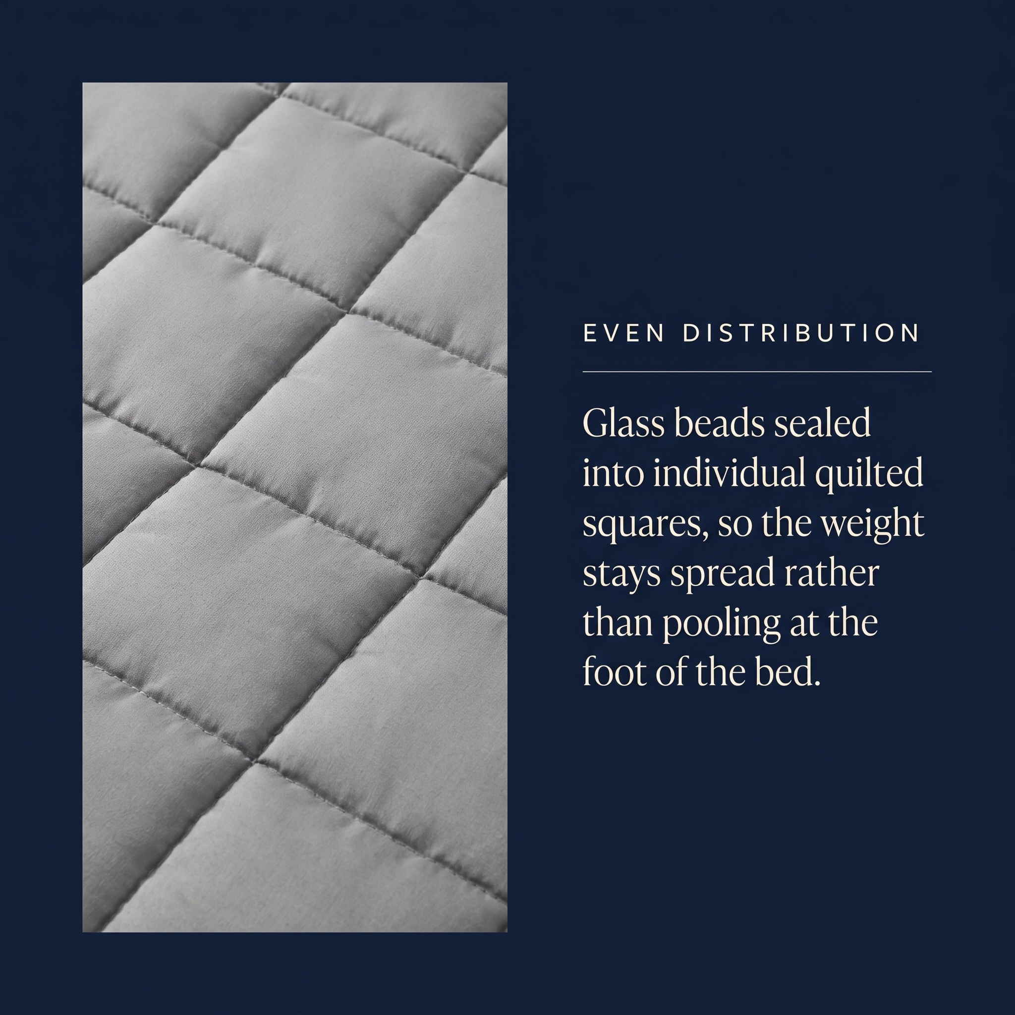 Even distribution — glass beads sealed into individual quilted squares