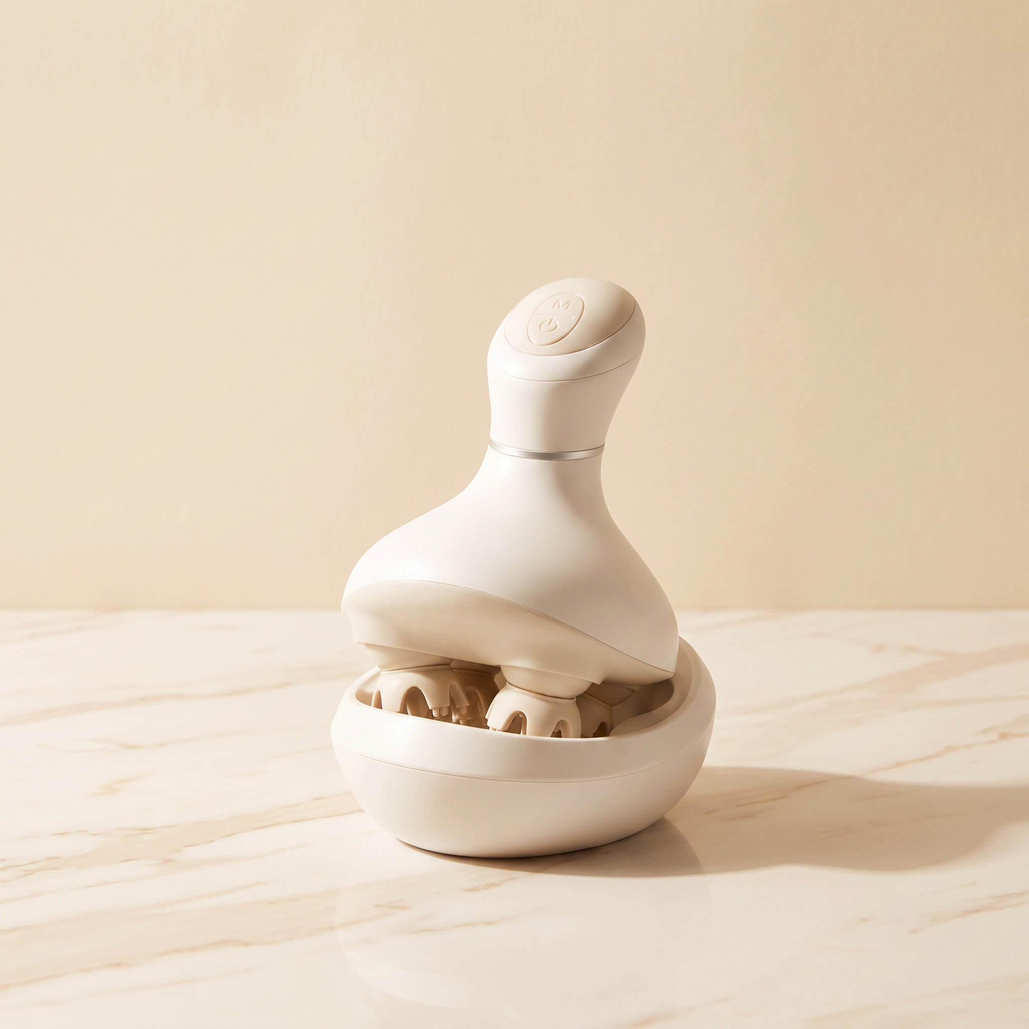 RootRelease Electric Scalp Massager on a marble surface