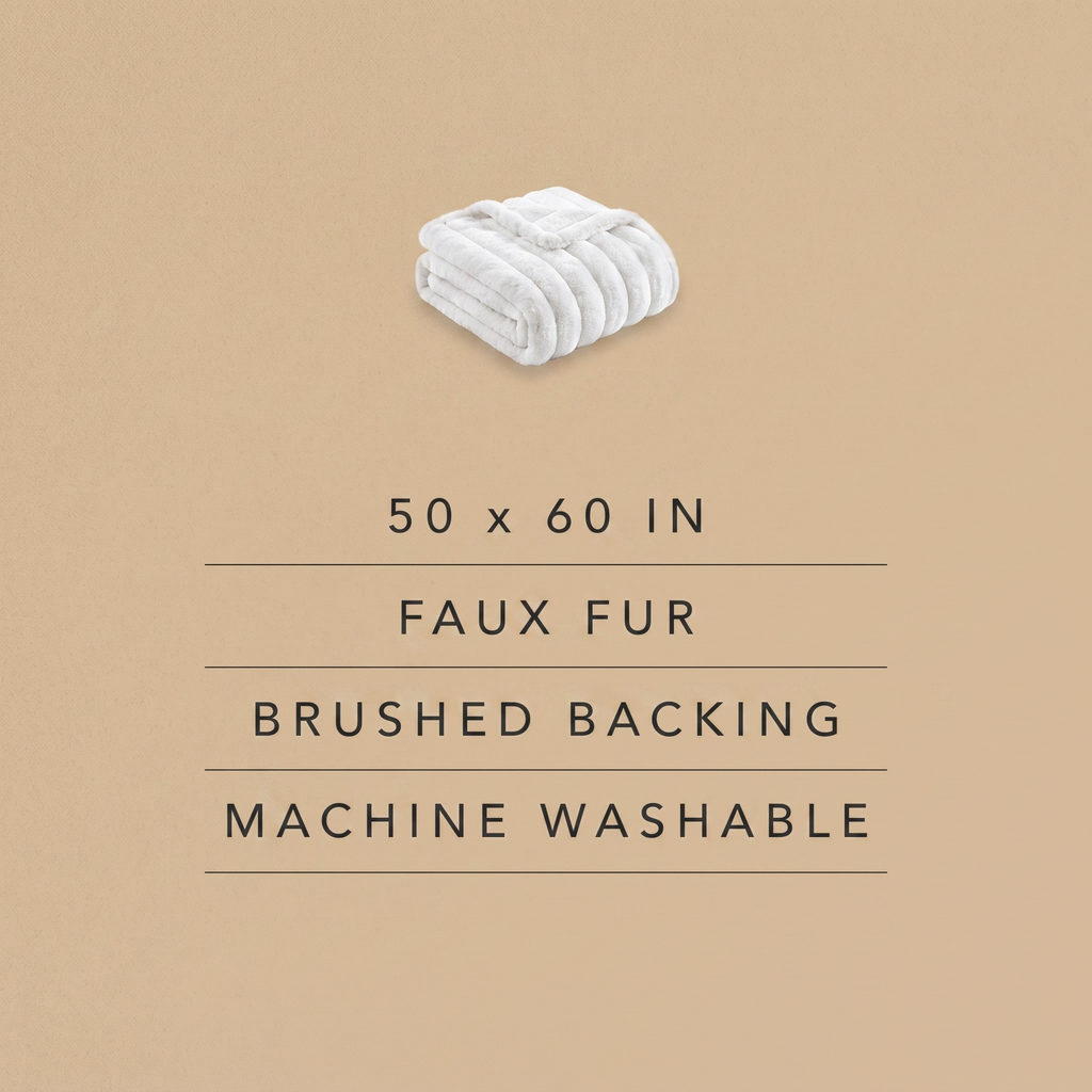 Specifications — 50 x 60 in, faux fur, brushed backing, machine washable