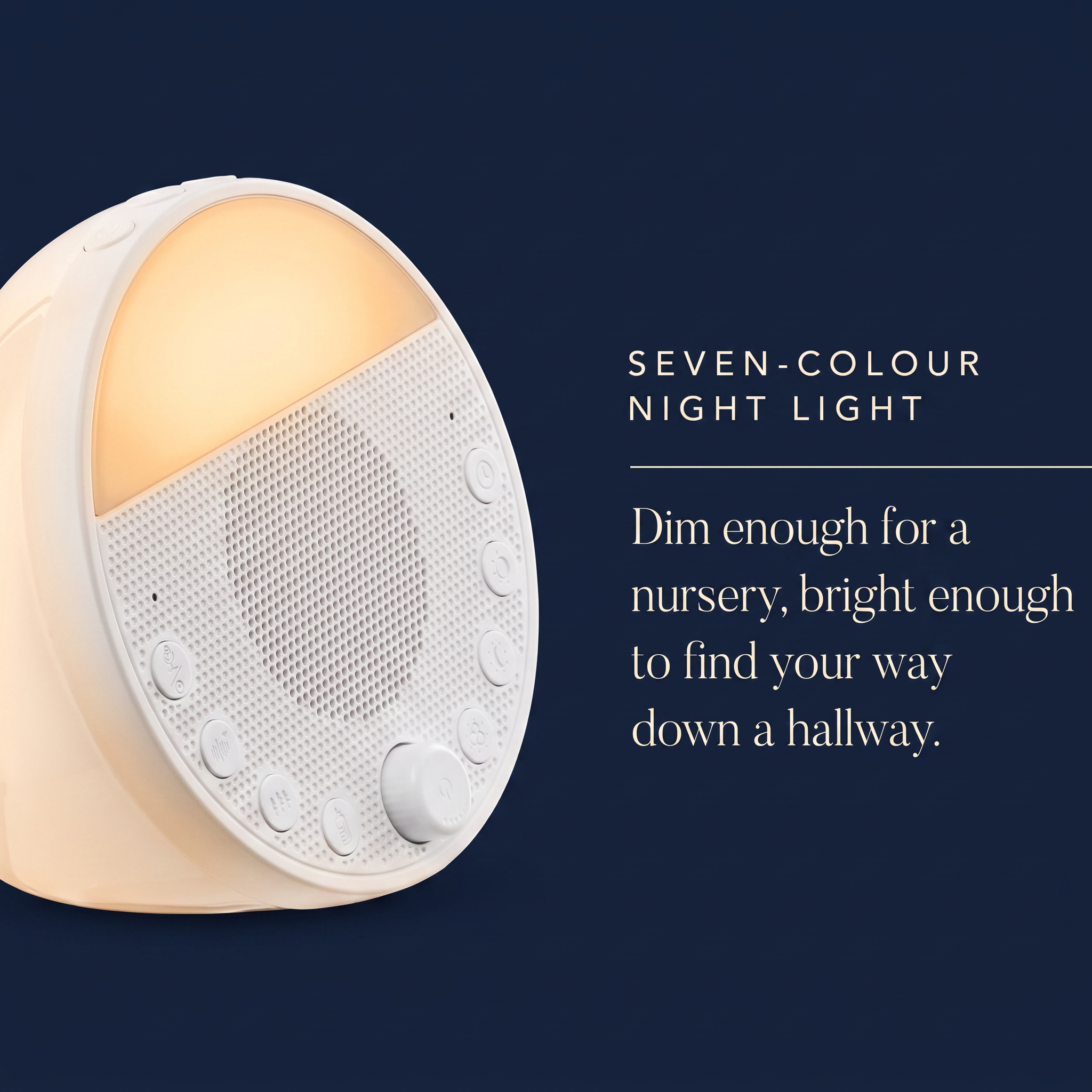 Seven-colour night light — dim enough for a nursery