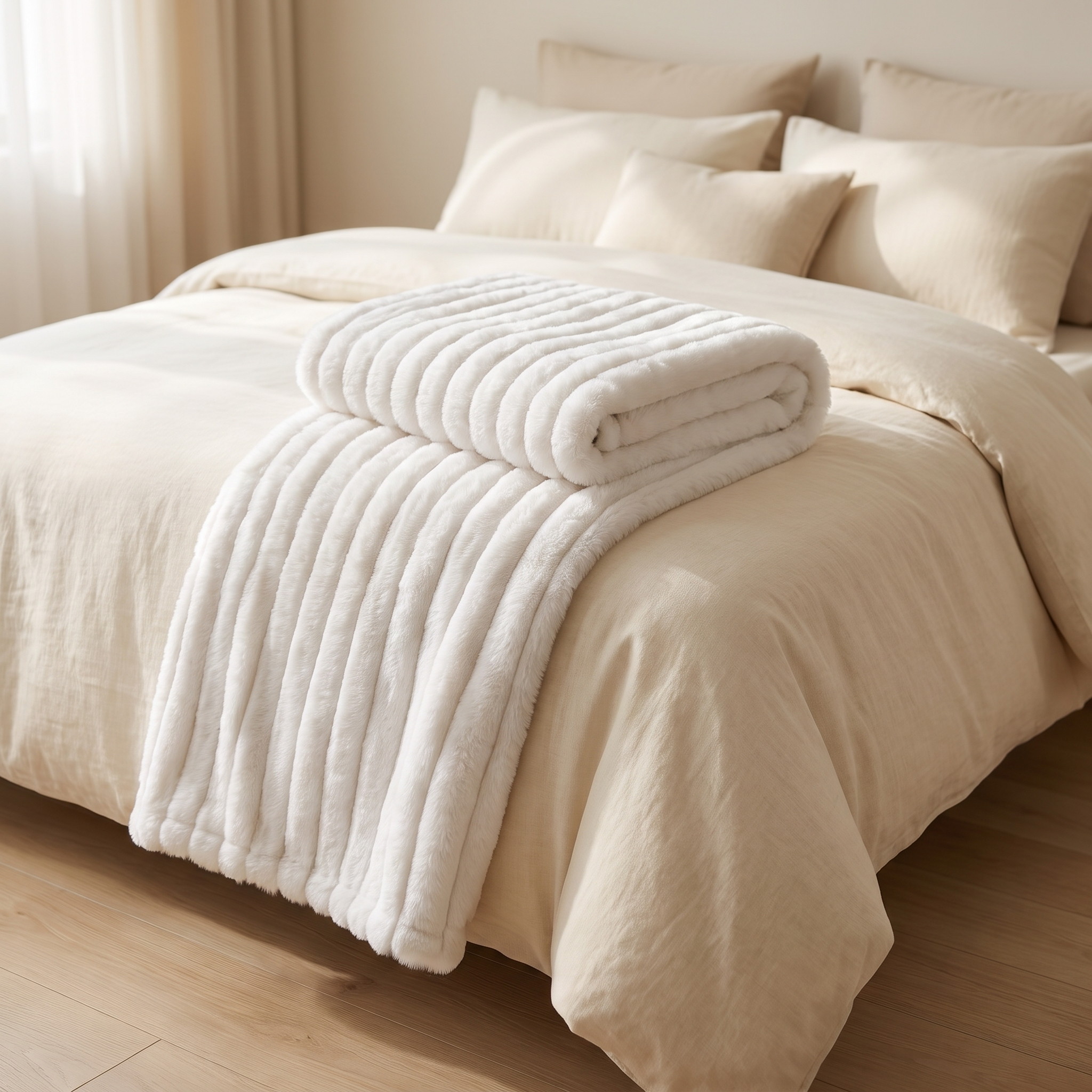 DriftThrow folded at the foot of a made bed