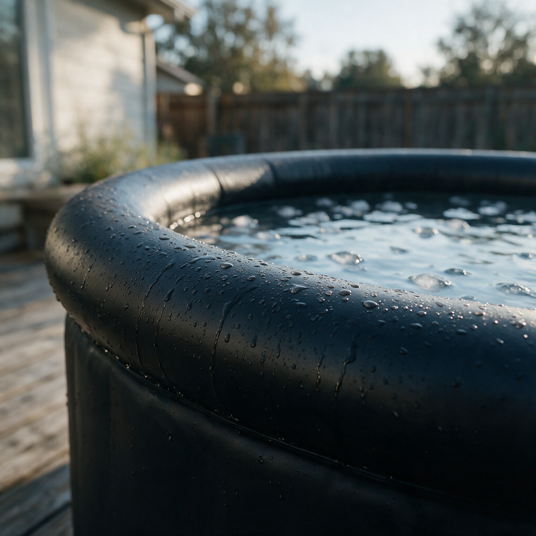 Tub rim detail with cold water and floating ice