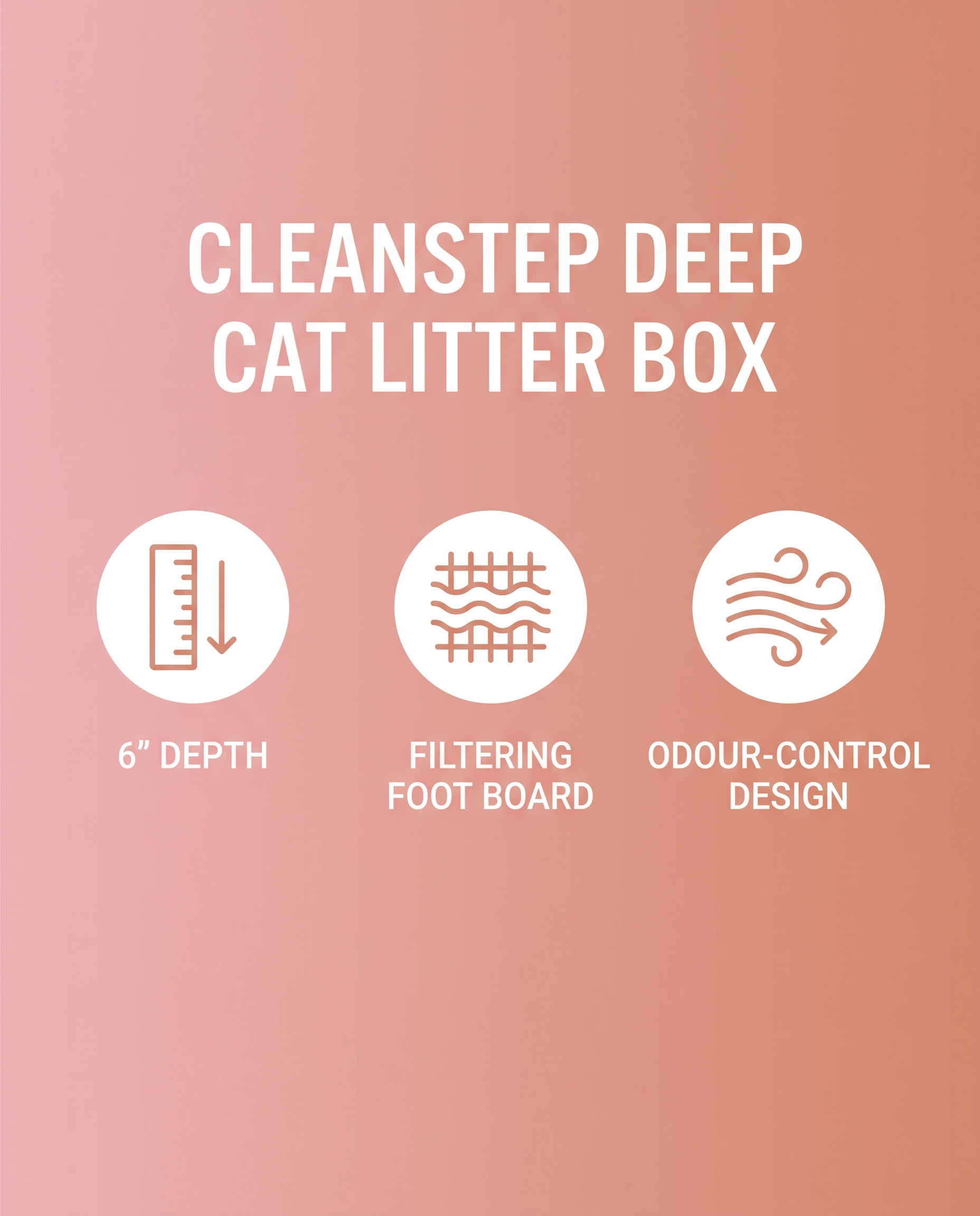 CleanStep spec panel: 6-inch depth, filtering foot board, odour-control design